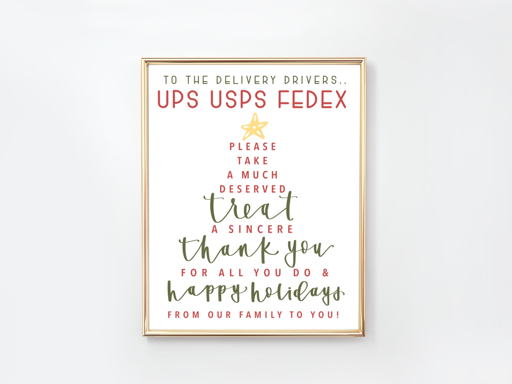 Delivery Drivers Holiday Note