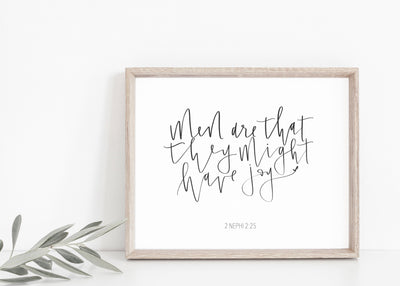 Men are that they might have JOY | LDS | Modern Calligraphy | Book of Mormon | Home Decor | Printable quote | 2 Nephi | Wall Art |