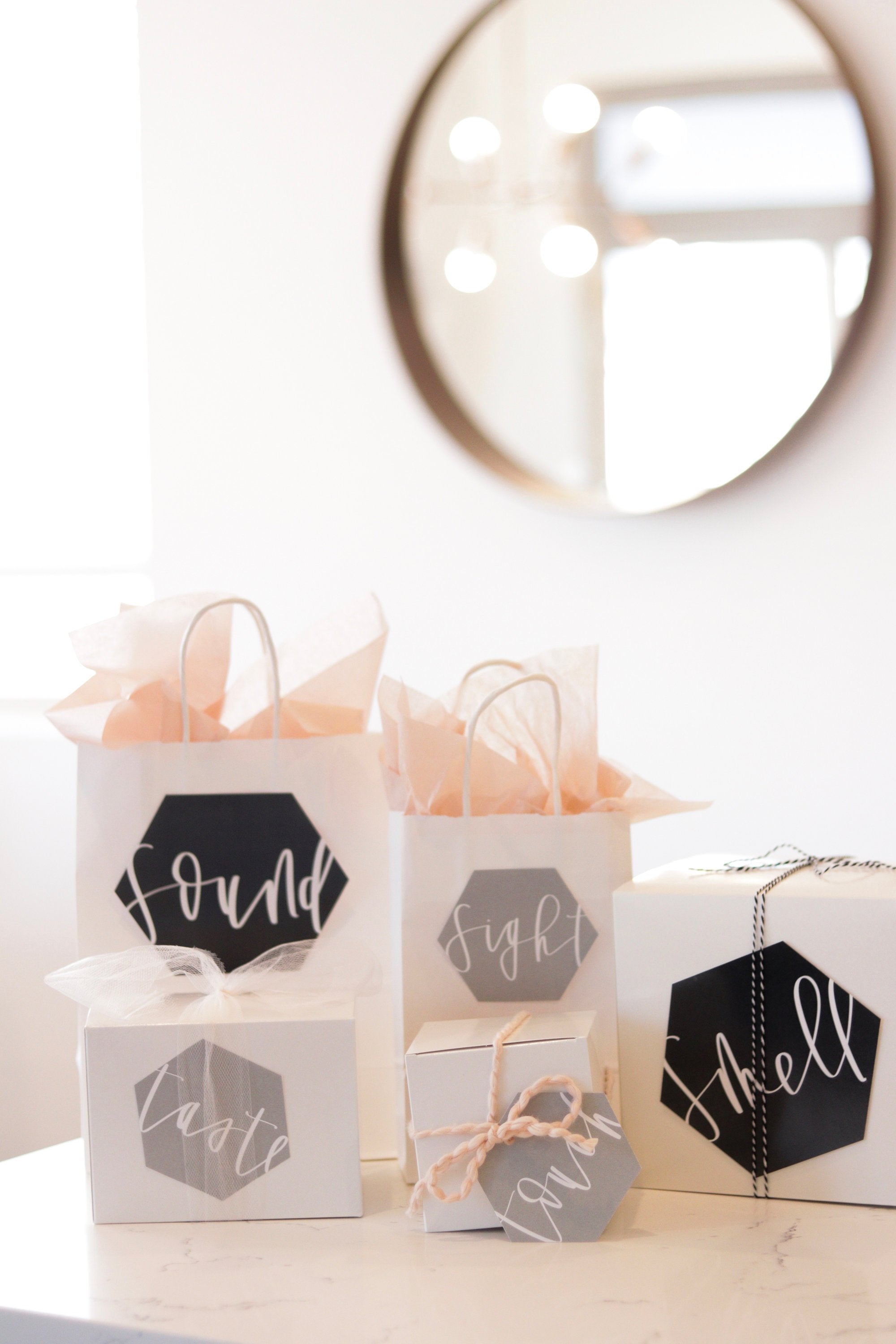 PINK | 5 SENSES GIFT Tags | Hexagon Tags | Valentines Day Gifts | Printable Gift Tag | Gifts for Him | Calligraphy Tags