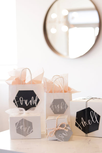 PINK | 5 SENSES GIFT Tags | Hexagon Tags | Valentines Day Gifts | Printable Gift Tag | Gifts for Him | Calligraphy Tags