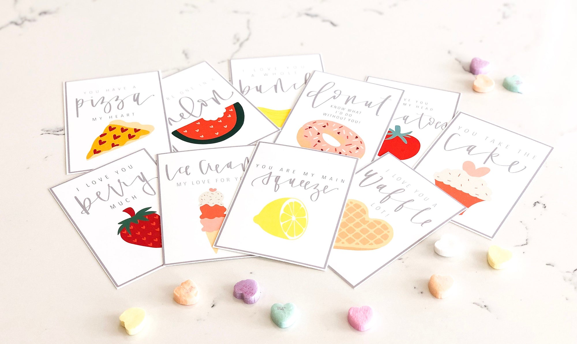 FOOD PUN LOVE notes | Valentines | Lunchbox Notes | Calligraphy Tags | Love Notes | Kids | February| Printable