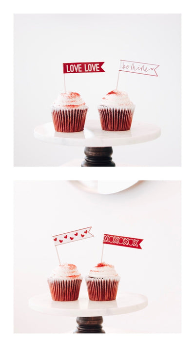 RED | bundle XOXO Valentines Day | Banner, Print, Cupcake Toppers | Galentines | February | Holiday Decor | Calligraphy| Instant Download |