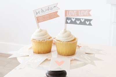 PINK+GRAY| BUNDLE Valentines Day | Banner, Print, Cupcake Toppers | Galentines | February | Holiday Decor | Calligraphy| Instant Download |