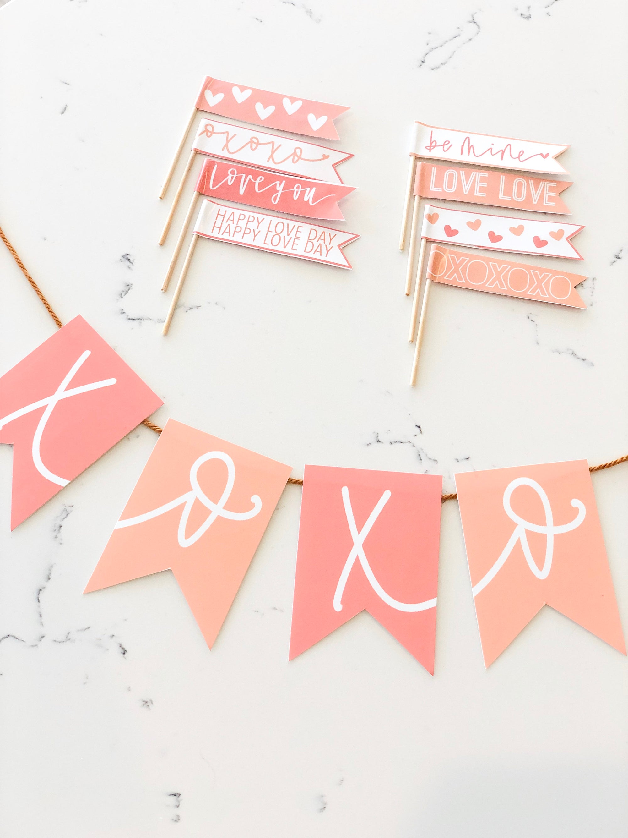 PINK+PEACH BUNDLE Xoxo Valentines Day | Banner, Print, Cupcake Toppers |Galentines | February| Holiday Decor|Calligraphy| Instant Download |