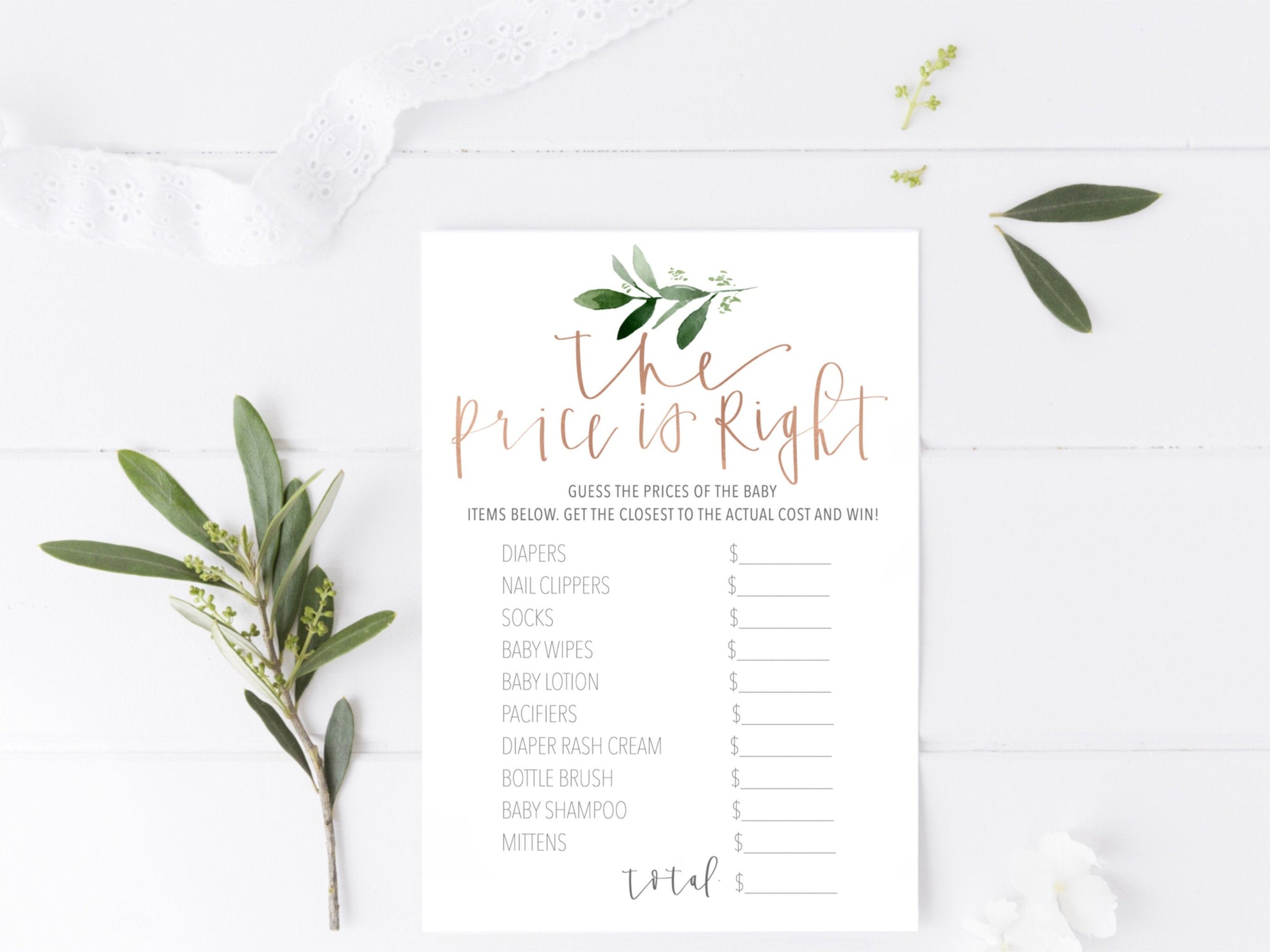 GOLD BABY Shower GAMES | Celebrity Baby Names | The Price is right | 2 Game Pack|  Greenery baby shower| Modern Calligraphy | Maternity