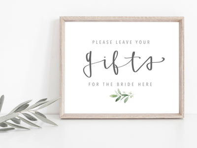 GIFTS Bridal shower Wedding Shower Sign | Printable Bridal shower Decorations | Greenery Shower| Bachelorette|Modern Wedding | Calligraphy |