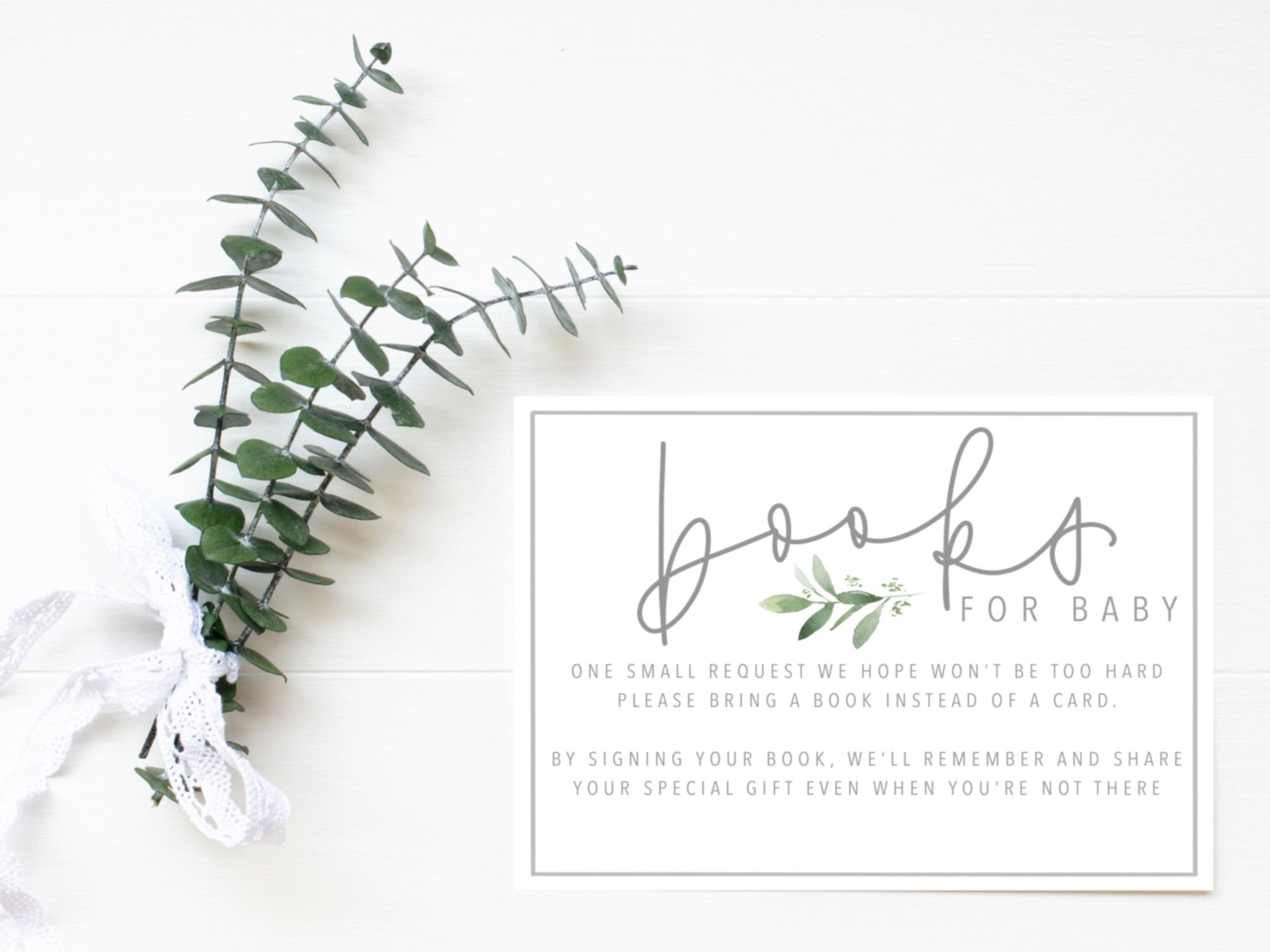 BOOKS for BABY SHOWER cards | Baby Shower Invite Insert | Baby Book gift | Greenery | Printable| Calligraphy | Maternity | Mom to Be