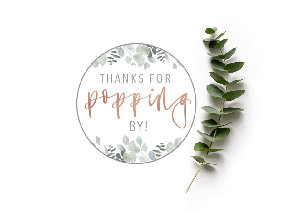 Thanks for Popping By Shower Tags | Bridal Shower | Baby Shower | Party Tags | Favor Tag | Modern | Gold & Greenery Shower |Digital Download