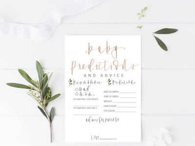 GOLD BABY PREDICTIONS game | Baby Shower Cards| Baby Shower Game | Greenery baby shower| Modern Calligraphy | Greenery | Maternity |