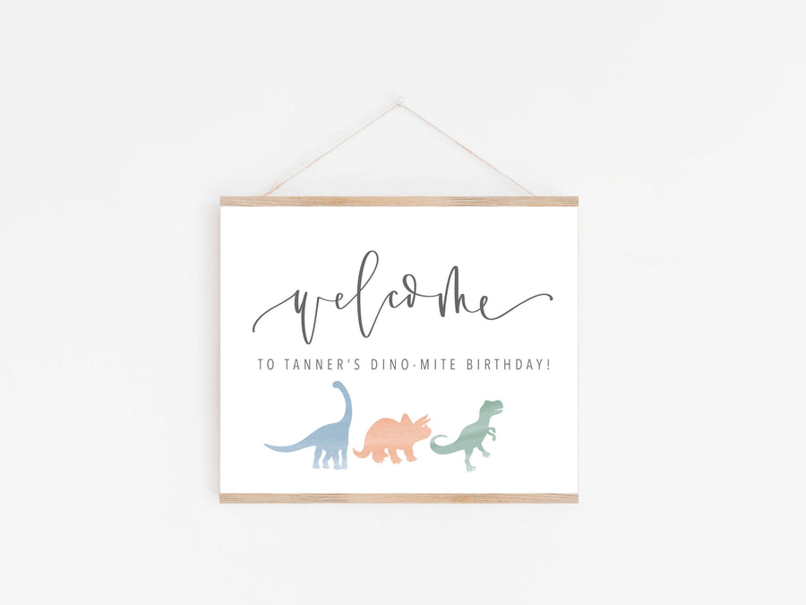 DINOSAUR WELCOME Party Sign | Dino Party Sign | DINO-mite Birthday | T-Rex | watercolor dinosaurs | Welcome Birthday Party Sign