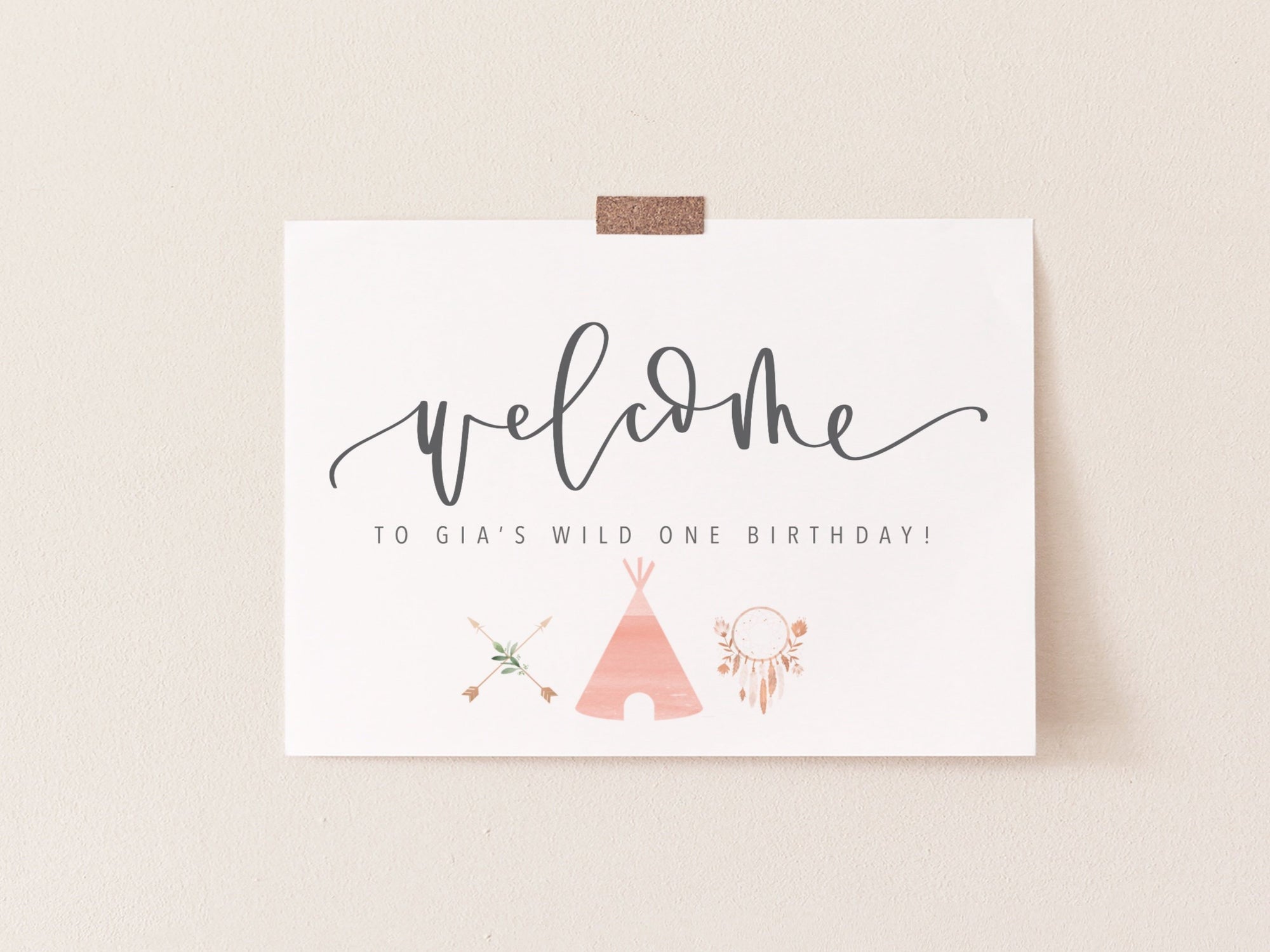 BOHO WELCOME Party Sign | Bohemian Shower Sign | Boho Birthday | Dream catcher | watercolor Tepee | Welcome Birthday Party Sign