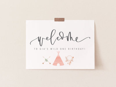BOHO WELCOME Party Sign | Bohemian Shower Sign | Boho Birthday | Dream catcher | watercolor Tepee | Welcome Birthday Party Sign