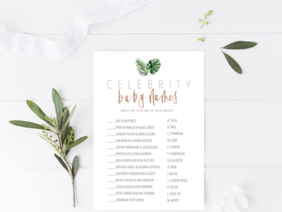 TROPICAL GOLD Baby Shower GAMES | Celebrity Baby Names | Baby Predictions | Tropical baby shower| Modern Calligraphy | Maternity | 2 games