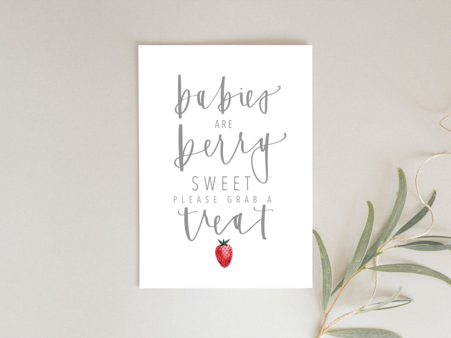 STRAWBERRY | TREAT BABY Shower Sign | Babies are sweet | Berry sweet | Modern Baby Shower | Handwritten | Baby Sprinkle | Digital Download