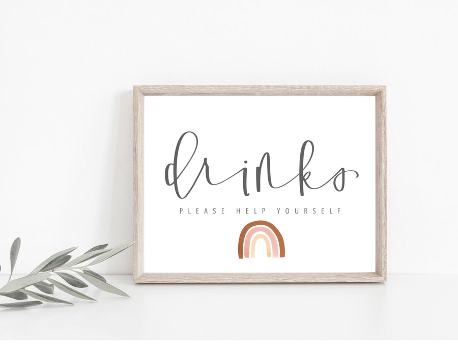 RAINBOW | Drinks party Sign | BABY SHOWER | Drink Sign | Modern Shower Sign | Instant Download | Calligraphy | Birthday party | Party Sign