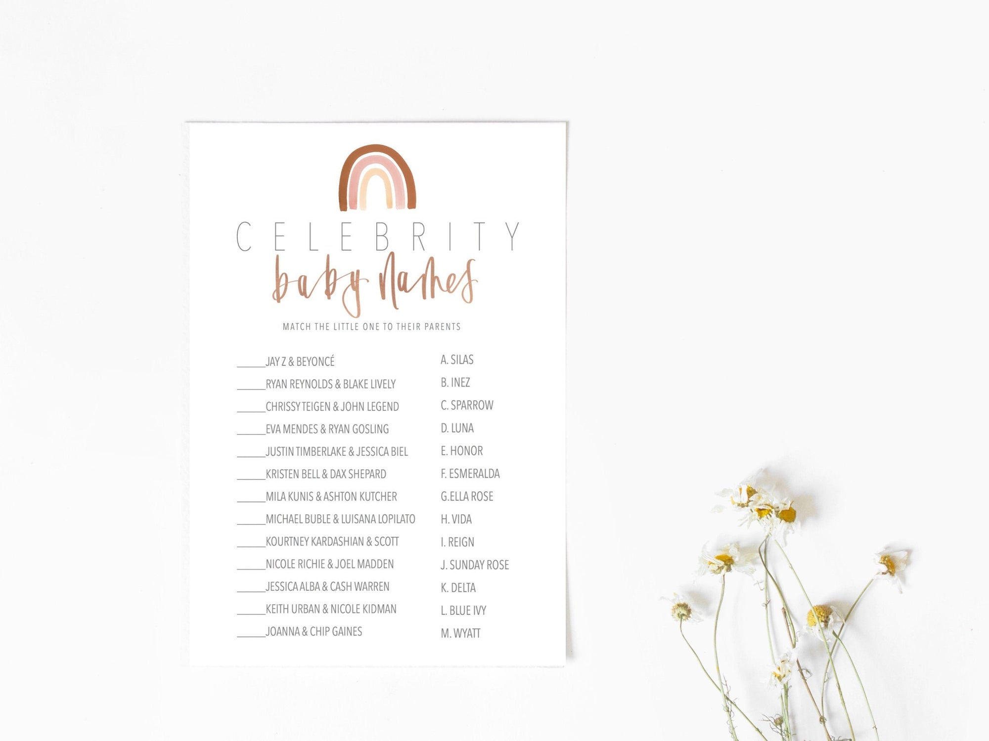 RAINBOW | BABY Shower GAME | Celebrity Baby Names | Baby shower | Baby Sprinkle | Printable Game | Digital Download | Rainbow Baby game |