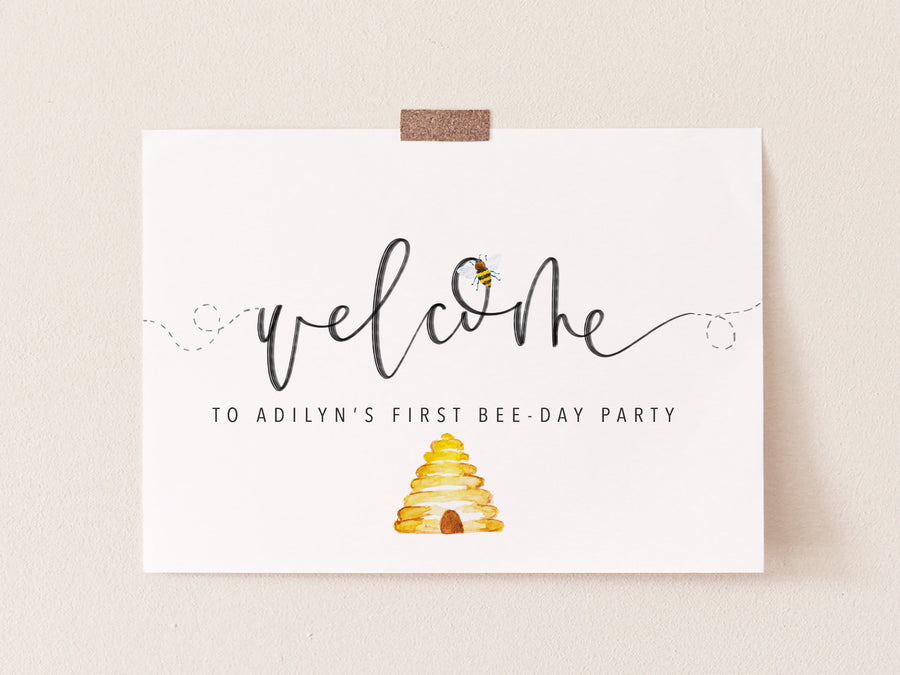 BEE WELCOME Sign | Bee-day | Bee Baby shower Party Sign | Bee Birthday | Honey Bee party | Bee Baby Shower | mama to bee| Little Hunny Bee