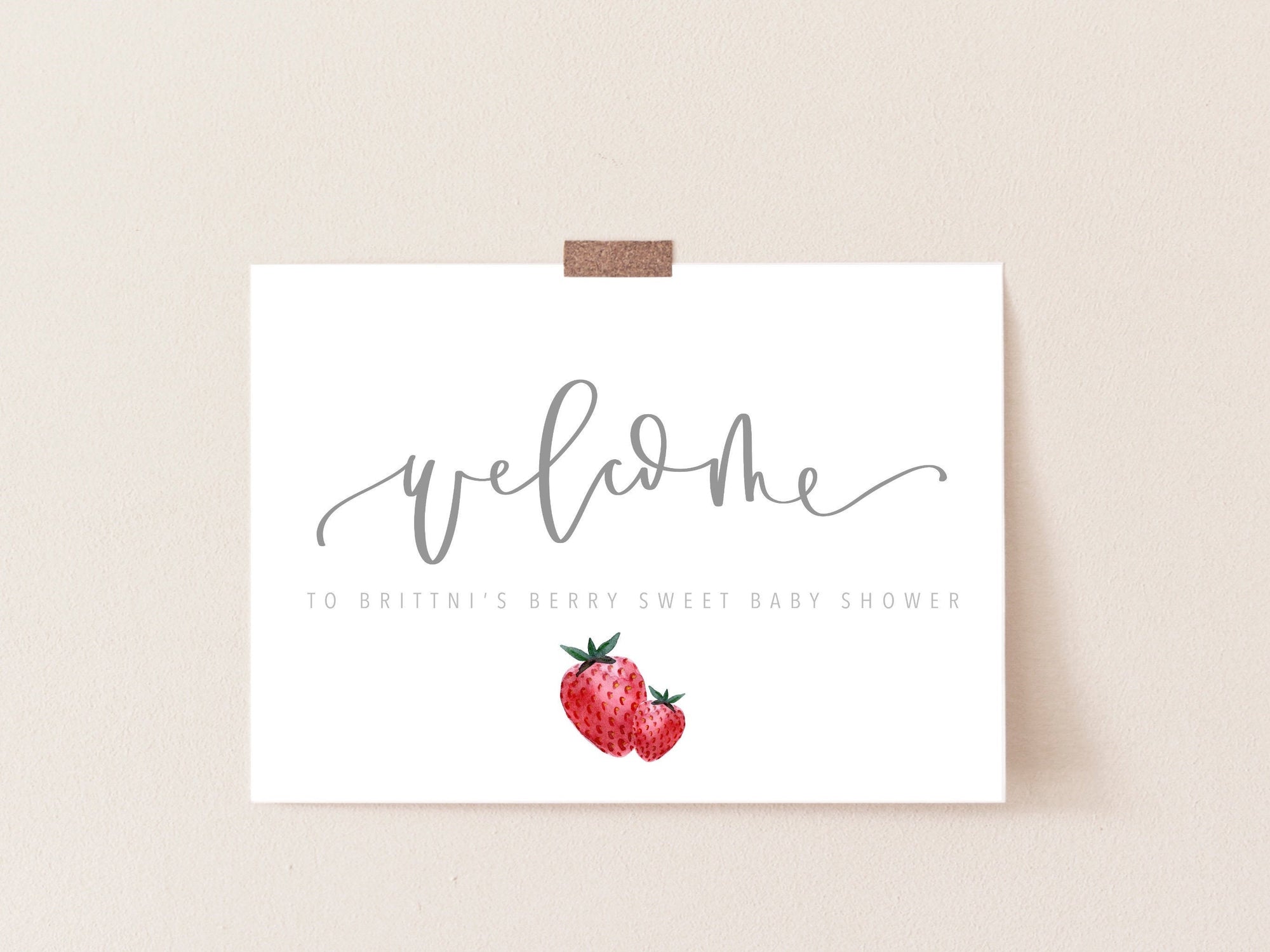 STRAWBERRY WELCOME Sign | Berry sweet Baby Shower | Berries | Baby Sprinkle | Digital Download | Welcome Party Sign | Bridal Shower |