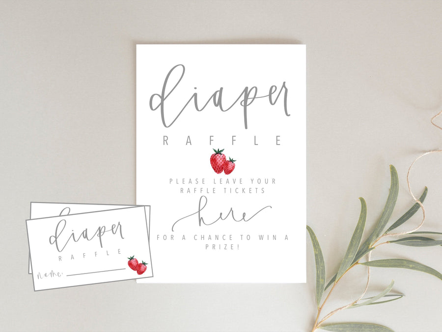 STRAWBERRY DIAPER RAFFLE | Baby Shower | Diaper Game | Berry Sweet | Strawberry Baby Sprinkle | Printable | Modern Baby shower |